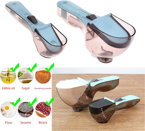 Kare & Kind 2x Adjustable Measuring Cups/Spoons - Large and Small - Imperial and Metric - Oz, Ml, Cups, Tbsp, Tsp - Adjustable Space Saving Kitche...
