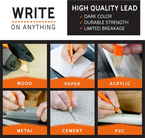 Carpenter Pencils (Pack of 24) - Ergonomic Design Carpenter Pencil - Heavy Duty Construction Pencil - Comfortable Carpenters Pencil - High Visibil...
