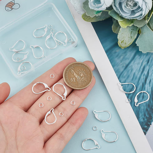 Beebeecraft 1 Box 20Pcs Leverback Earring Findings 925 Sterling Silver Plated French Earring Hooks 15.6x10mm Ear Wire Clip Earring Connector with ...