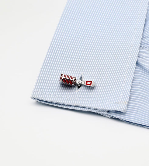 Silver Singer's Microphone Men's Cufflinks In Gift Case Novelty Stand Microphone Cufflinks for Men Jewelry for Wedding Party Business Birthday Ann...