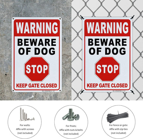 Beware of Dog Warning Sign 2 Pack, Dogs In Yard, Stop, Keep Gate Closed Sign, 12x8 Inch Rust Free Aluminum Metal, Beware of Dog Signs for Fence, E...