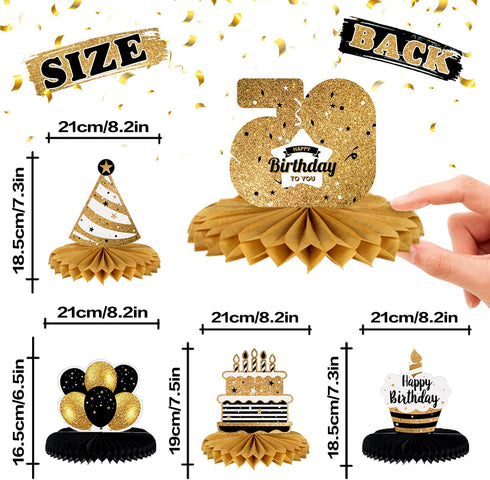 LINGTEER Happy 65th Birthday Table Honeycomb Centerpieces Cheers to 65th Birthday 65 Years Old Party Table Decorations Gift Sign....