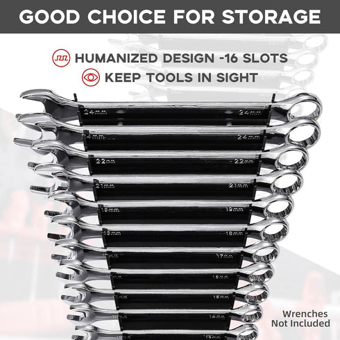 Plastic Wrench Organizer, Premium High-density Wrench Holder, Large Wrench Racks for Wall and Tool Box, 32 Slots Fit SAE&Metric Wrench Tray(2Black...