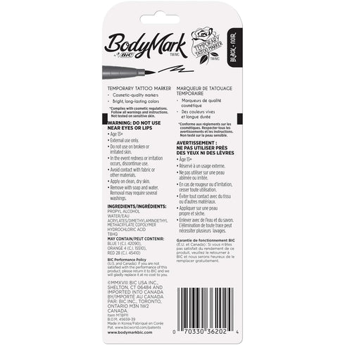 Bic BodyMark Temporary Tattoo Markers, black, 0.04 Fl Oz...