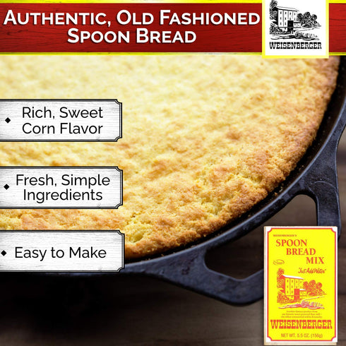 Weisenberger Spoon Bread Mix - Authentic, Old Fashioned, Southern Style Corn Bread Mix - Made From Non GMO Cornmeal - Traditional Cast Iron Spoonb...