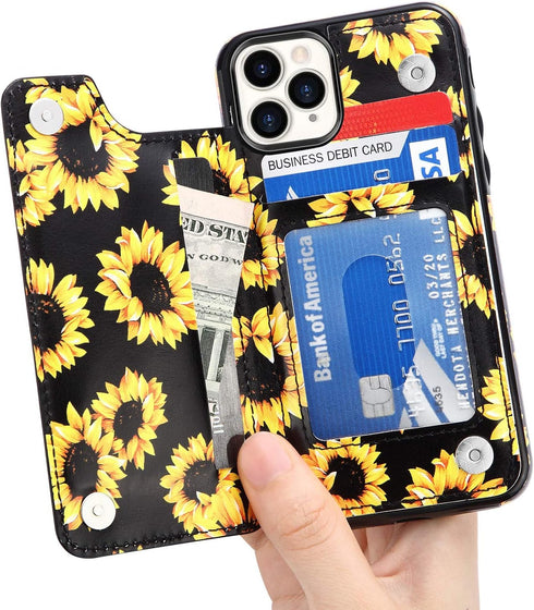 LETO for iPhone 12 Pro Max Case,Flip Folio Leather Wallet Cover with Fashion Flower Designs for Girls Women,Built-in Card Slots Kickstand Protecti...