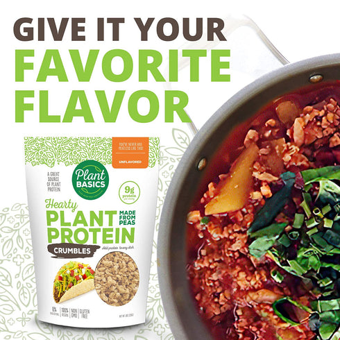 Plant Basics - Hearty Plant Protein - Unflavored Crumbles, 8 oz, Made from Peas, Non-GMO, Gluten Free, Low Fat, Low Sodium, Vegan, Meat Substitute...