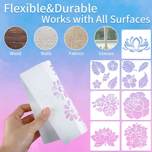 17 Pieces Flower Stencils for Painting on Wood Large Sunflower Painting Stencil Template Summer Butterflies Bird Rose Leaf Reusable Stencils DIY f...