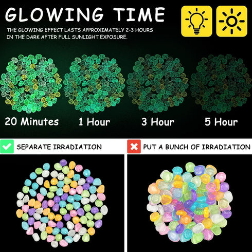 Glow Pebbles, 200 pcs Glowing Rocks, Glow in The Dark Stones for Outdoor Decor, Garden Lawn Yard, Luminous Pebbles for Landscaping, Walkway Pathwa...