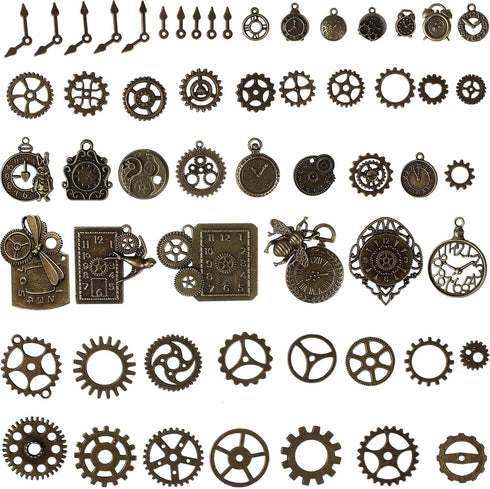 BIHRTC 200 Gram Antiqued Bronze Clock Face Charm Pendant Bulk Lots Mixed Clock Watch Gears Steampunk Charms Pendants DIY for Necklace Bracelet Jew...