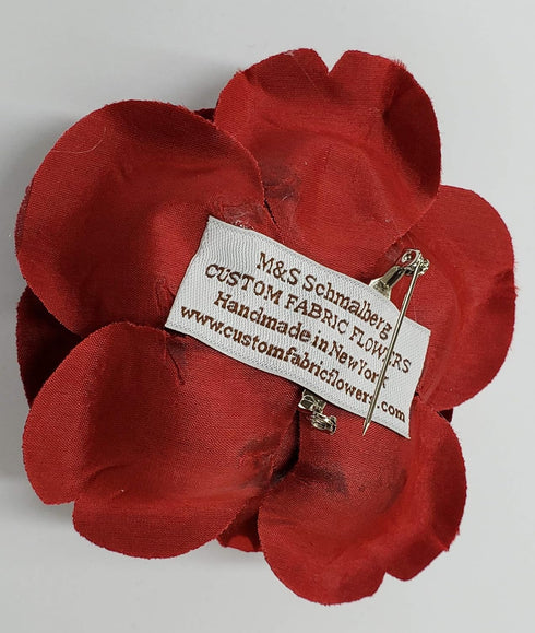 3.5" Red Velvet Rose Brooch Pin Flower Pin Made in USA M&S Schmalberg...