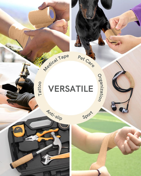 FriCARE Self Adhesive Bandage Wrap, Medical Tape in First Aid Kit, Cohesive Bandages for Wounds Sport Vet, FSA/HSA Eligible, 2 Inches X 5 Yards 6 ...