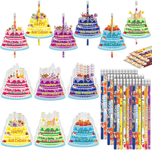 Panelee 72 Pcs Happy Birthday Pencils and Greeting Cards Set Colorful Printed Birthday Pencils Bulk Birthday Certificates Happy Birthday Pencils w...