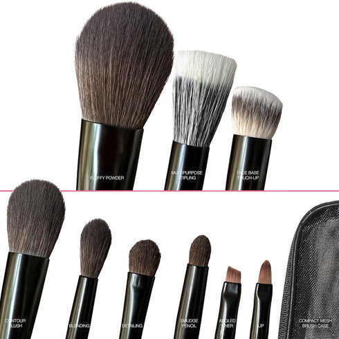 Cosme 9 FULL FACE MINI TRAVEL Make Up Brush Set: Natural Coverage Makeup Brushes Set & Brush Case. Travel Makeup Brushes in Synthetic & Natural Ha...