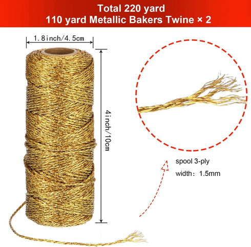 Pangda 2 Rolls 656 Feet Christmas Twine Metallic Bakers Decorative Wrapping Twine String Craft Present Wrapping Cord for Christmas DIY Crafting Pr...