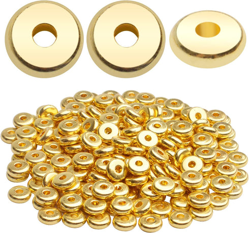 200pcs 8mm Flat Round Rondelle Spacer Beads Disc Spacers Loose Beads Jewelry Metal Spacers for DIY Bracelet Necklace Crafts,Gold...
