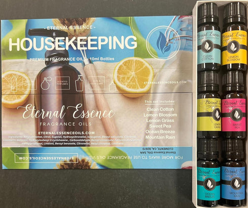 Housekeeping - Gift Set of 6 Premium Fragrance Oils - Clean Cotton, Lemon Blossom, Lemon Grass, Sweet Pea, Ocean Breeze and Mountain Rain - 10ML...