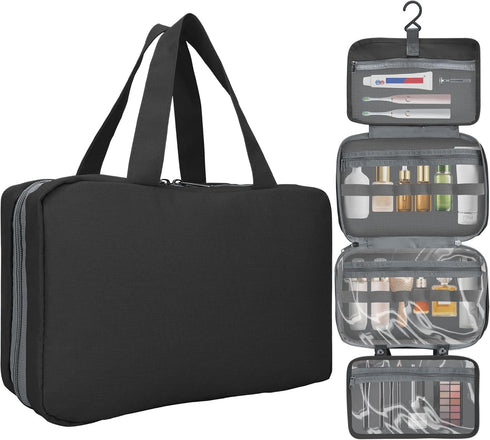 Travel Toiletry Bag with Hanging Hook, Travel Essentials Large Toiletry Bag, Portable 3 in 1 Toiletry Bags & Makeup Bag & Travel Organizer Bags fo...