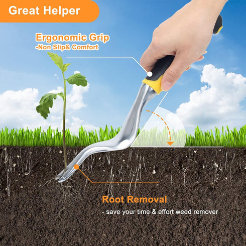 Zhaoyao Hand Weed Puller Tools Garden Crack Weed Remover Tool Aluminium Manual Weed Pulling Tools with Ergonomic Rubberized Grip for Garden Lawn F...