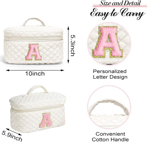 Travel Makeup Bags for Women - Initial White Large Makeup Bag Makeup Pouch Makeup Bag Travel Must Haves Cute Makeup Bag Best Friend Birthday Bride...