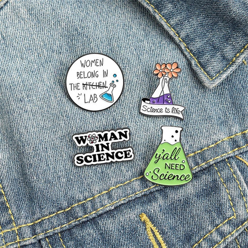 Women In Science Brooch Science Is Life Enamel Pin Flask Brooch Badge 4Pcs Science Plant Pin Set Cute Kawaii Pins Cartoon Scientist Science Pins L...