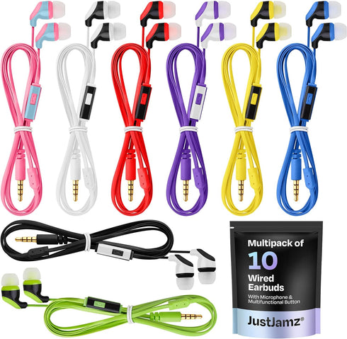 10x Multipack | Earbuds with Microphone, for Schools, Classroom, Libraries, Museums, etc., Wired in-Ear Earphones with Mic for Kids, Teenagers & A...