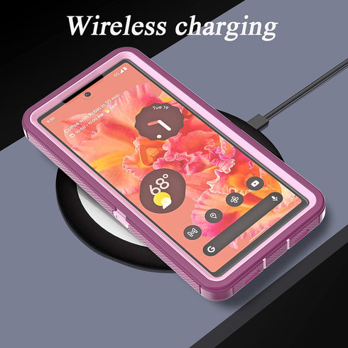 YmhxcY for Pixel 6 Case with Drop Proof 3-Layer Durable Cover/Shockproof Armor Drop Protection Solid Rubber Case for Google Pixel 6-Wine Red/Pink ...