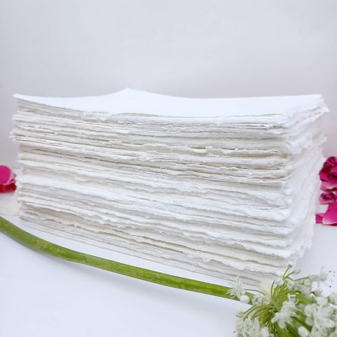 E-Tailor Handmade Cotton Deckle Edge Paper Loose Leaf Sheets for Sketch Painting Invitatons Art Work Kids 130 GSM Ivory White (HPDW-102-3x5-50-She...