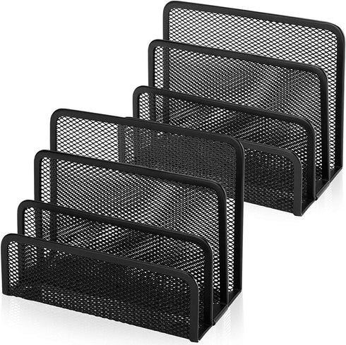 Desk Mail Organizer, File Holder Letter Sorter with 3 Vertical Upright Metal Mesh Compartments Document, Filing, Folders, Mail, Paper Organizer fo...