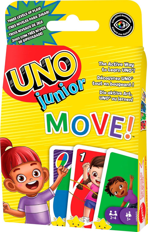 Mattel Games UNO Junior Move! Card Game for Kids with Active Play, Simple Rules, 3 Levels of Play and Matching...