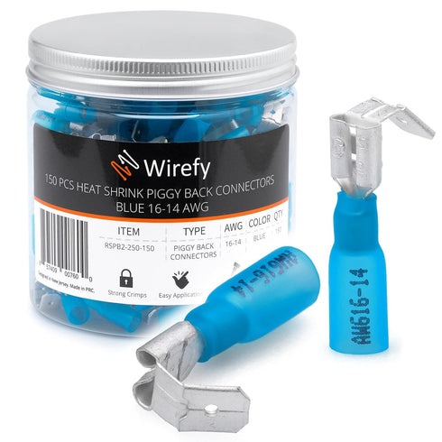 Wirefy 150 PCS Heat Shrink Piggyback Spade Connectors - 3 Way Wire Connectors - Double Spade Connectors - Quick Disconnect Piggyback Terminals - B...