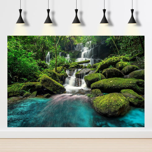 Forest Aquarium Background Waterfall Tropical Jungle Terrarium Background Green Leaves with Lush Moss Rocks Aquarium Backdrops Reptile Habitat Bac...