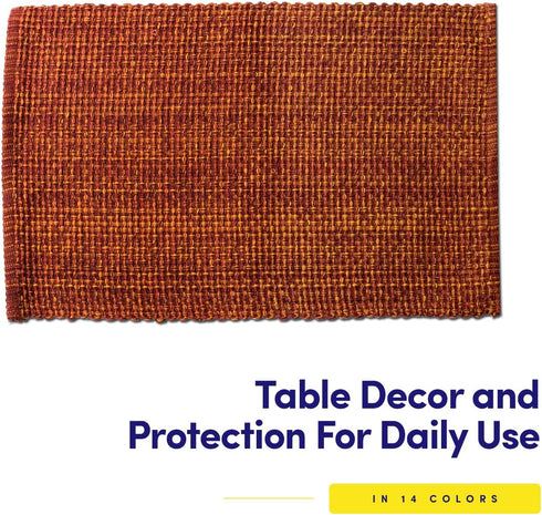 Sweet Home Collection 100% Cotton Placemats for Dining Room Rectangle Two Tone Woven Fabric 13" x 19" Soft Durable Table Mat Set, Set of 6, Rust...