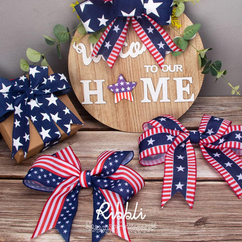 Ribbli Patriotic Wired Ribbon, Royal Blue with White Stars Ribbon, 2-1/2 Inch x 10 Yard 4th of July Ribbon for Wreaths,Crafts,Big Bows,Gift Wrappi...