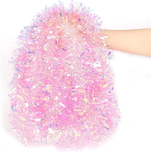 LOMIMOS 17 Ft Easter Christmas Tinsel Garland,Pink Glittering Decoration for Xmas Tree Party Wedding Supplies...