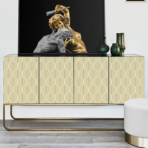 Modern Geometric Hexagonal Yellow peelable Adhesive Wallpaper Removable Wallpaper Home Living Room Cabinet Bathroom Contact Paper Waterproof Oil a...