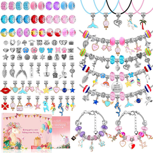 shynek 180 Pieces DIY Charm Bracelet Making Kit for Girls 8-12, Jewelry Making Kit for Girls with Bracelet Making Beads, Snake Chains for Girls Ch...