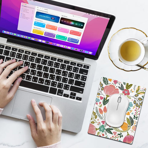 Small Mouse Pad Cute, Mini Mouse Pads for Wireless Mouse and Laptop, Travel Mousepads with Designs - Abstract Floral, Portable Mousepad with Non-s...