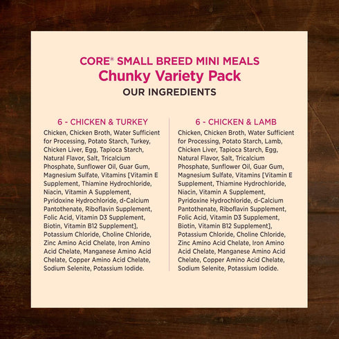 Wellness CORE Natural Grain Free Mini Meals Shredded Variety Pack, 3-Ounce (Pack of 12)...