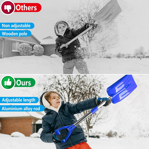 27.5-33.5 Inch Adjustable Kids Snow Shovel- Detachable Kids Digging Snow Shovel with D-Grip Handle- Durable Beach Snow Shovels for Kids Outdoor Ya...