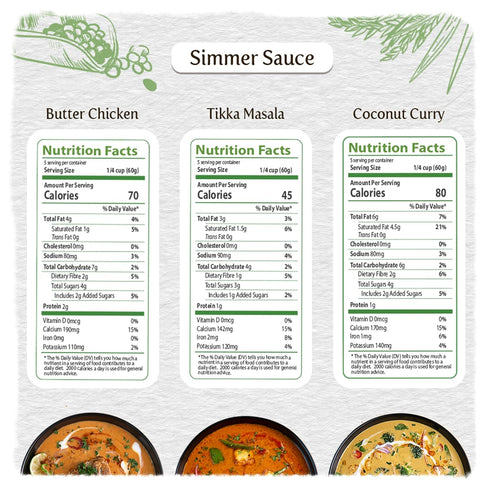 Food Earth Indian Simmer Sauces - Butter Chicken, Coconut Curry, Tikka Masala - Prepackaged, Microwavable, Easy to Store, Organic, Vegan, Gluten &...