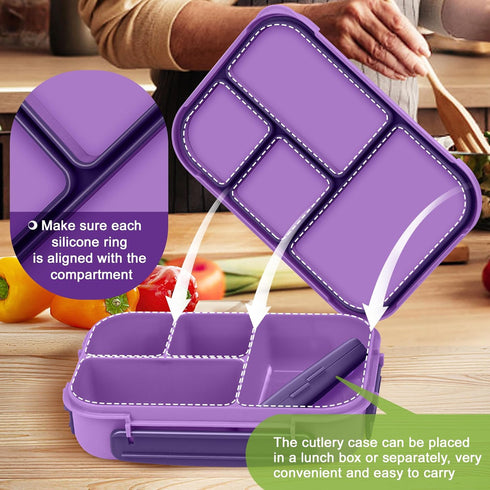 Bento Box Adult Lunch Box,Kids Child Lunch Box-Leak-Proof Bento Box with Utensil,Lunch Containers for Adults Men Women with 4 Compartments,Microwa...