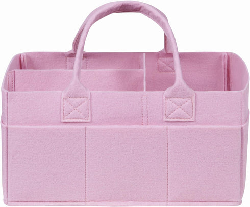 Sammy & Lou Collapsible Ice Pink Felt Storage Caddy, Divided Design To Keep Diapers, Wipes And Changing Items Organized, Two Handles, 12 in x 6 in...