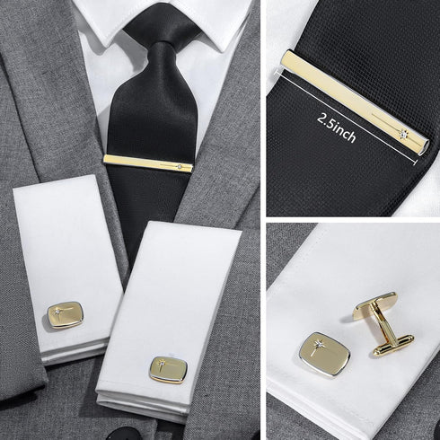 HAWSON 1.5/2inch Tie Clip for Men, Novelty Tie Clip for Men and Boys, Cufflinks and Tie Clip Set for Men...