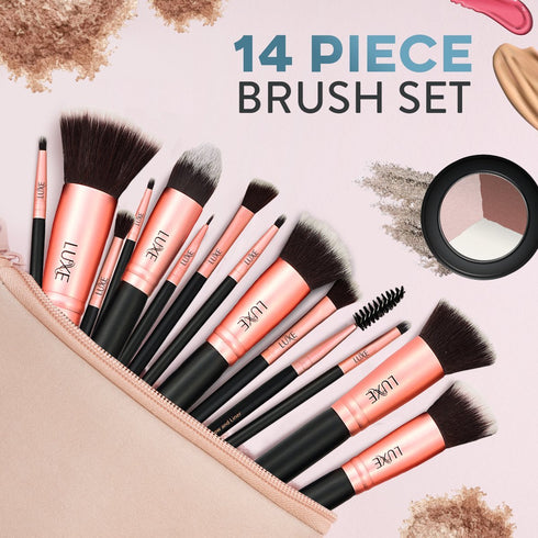 Luxe Premium Makeup Brushes Set for Face and Eye - Synthetic Brushes for Foundation, Powder, Blush, Eyeshadow - Brush Cleaning Solution Included -...