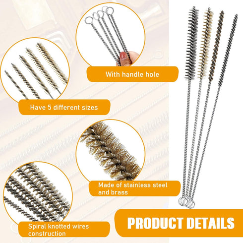 Wire Tube Brushes for Cleaning Pipe Tube Brass Brush Stainless Steel Round Wire Brush Brass Pipe Cleaning Brush Wire Pipe Cleaner Brush for Auto P...