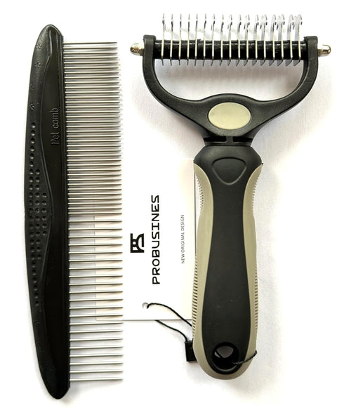 PROBUSINES-Double-SidedUndercoatRake CatandDogHairRemovalBrush Catand DogGroomingSupplies,UndercoatRake Pet HairRemovalBrushTool PetGrooming Brush...