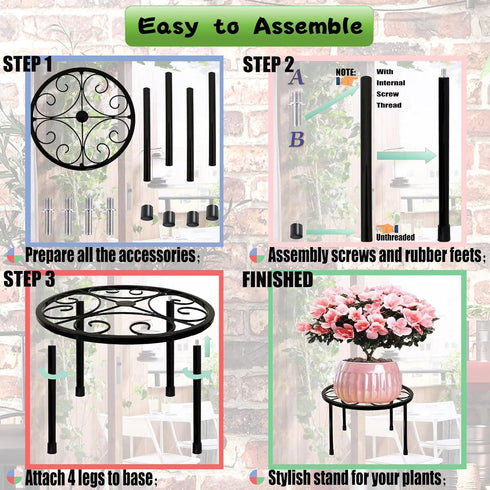 Plant Stand Indoor Outdoor Set of 1, Retro Design 10'' Round Plant Rack, Rust-proof Coated Metal Plant Stand, Heavy Duty Flower Pot Stands Outdoor...