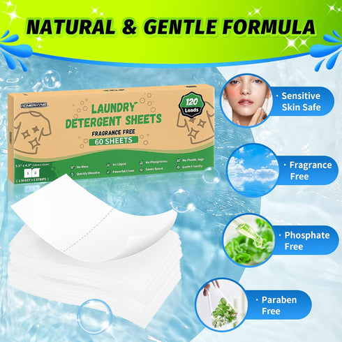 Laundry Detergent Sheets - Up to 120 Loads (60 Sheets),Unscented,Plastic Free,Laundry Detergent Strips for Travel,Dorms, Home,Apartments,Liquidles...