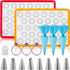 HOTPOP Piping Bags and Tips Set for Macarons - 17-Piece Baking Supplies Kit - Reusable Silicone Pastry Bags - 2 Half-Size Baker Mats - Ideal for H...